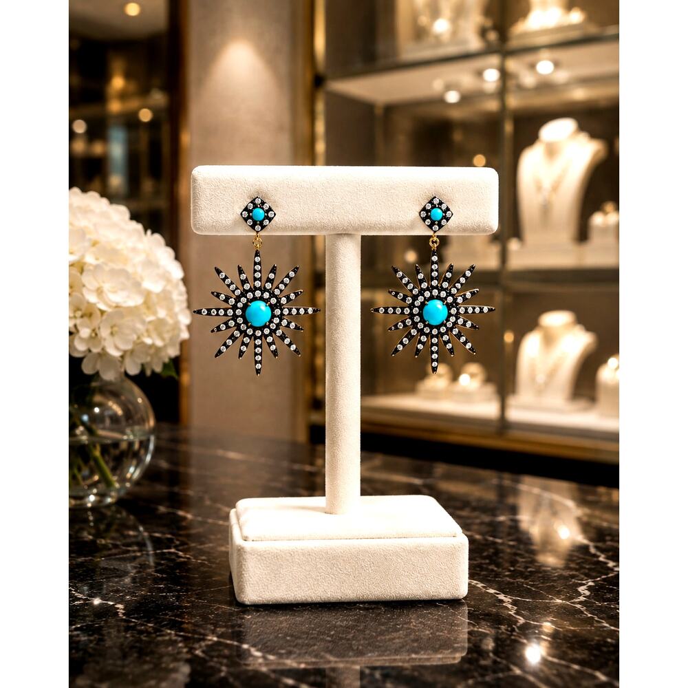 Adornia 14K Yellow Gold Plated Turquoise & Swarovski Crystal Earrings